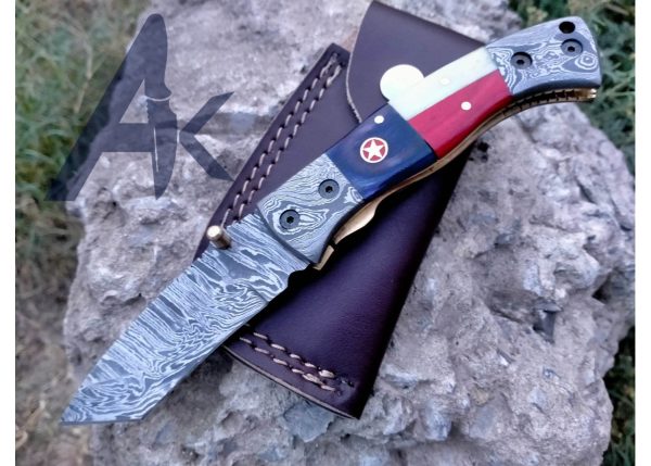 DAMASCUS TANTO FOLDING KNIFE